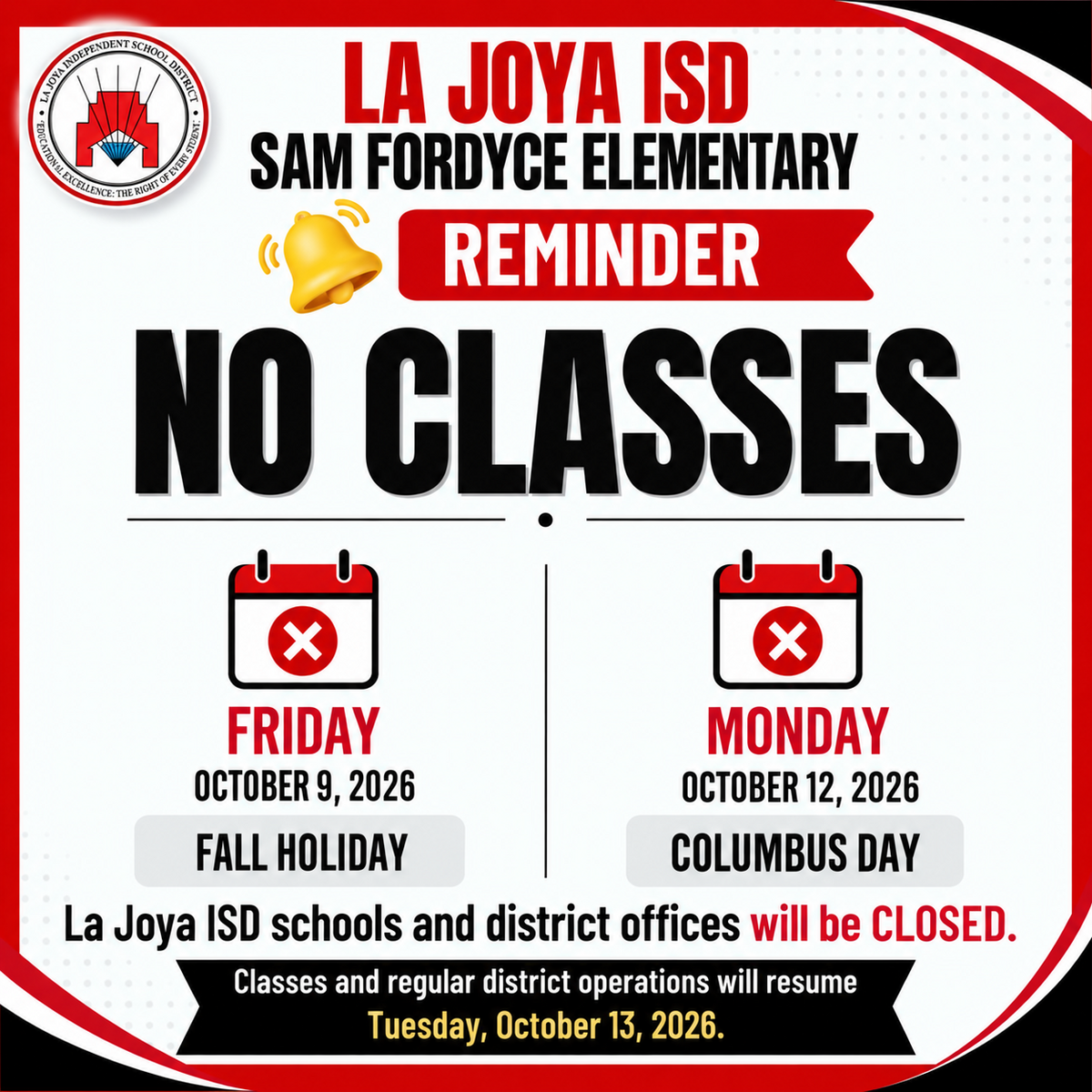 📣 No Classes Reminder, Coyotes! 🐾