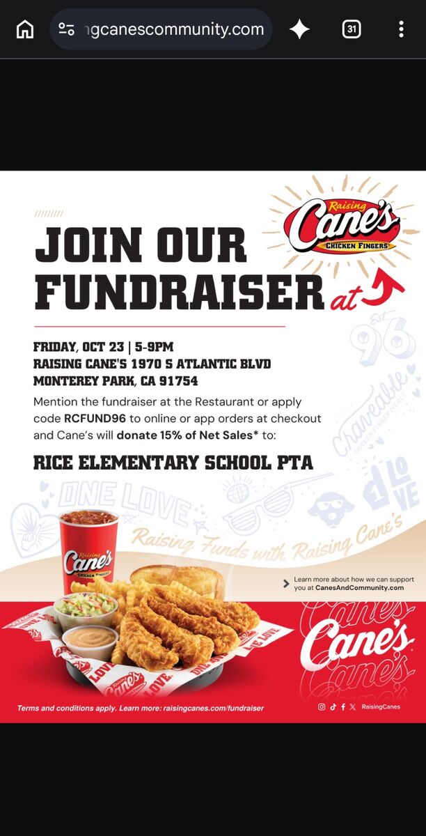 Raising Canes PTA Fundraiser