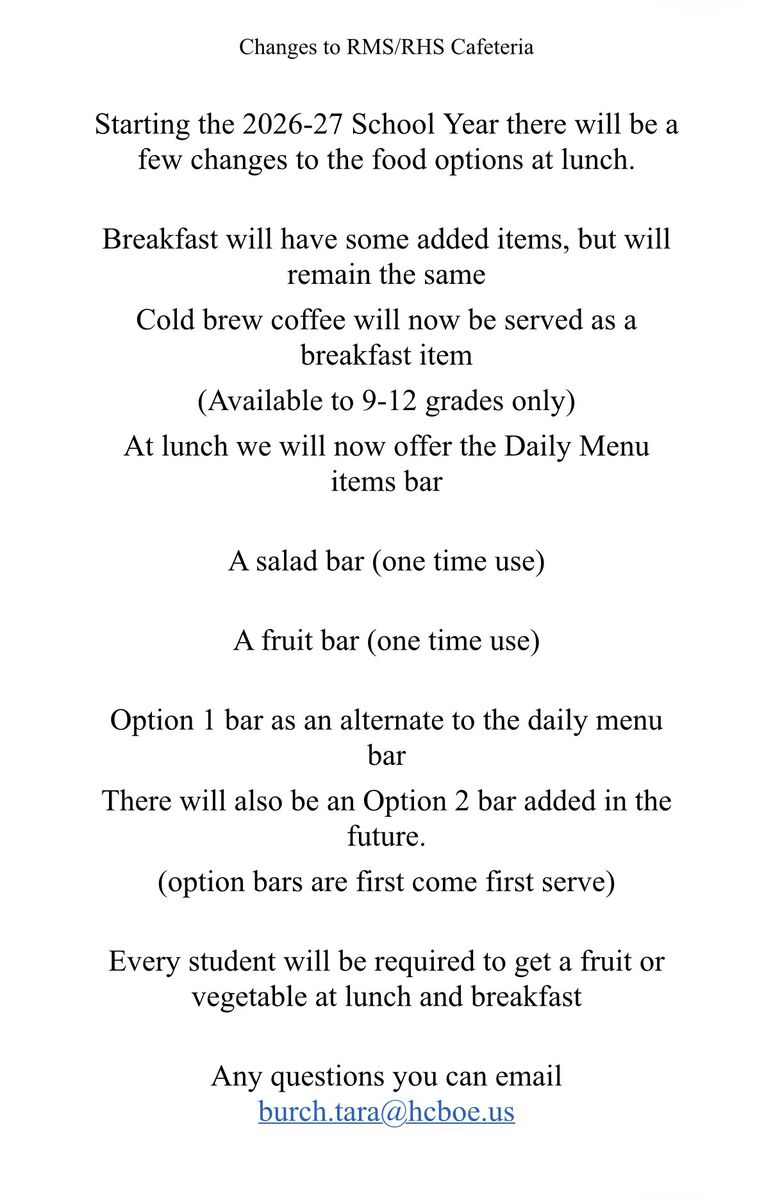 Changes to RMS lunchroom 