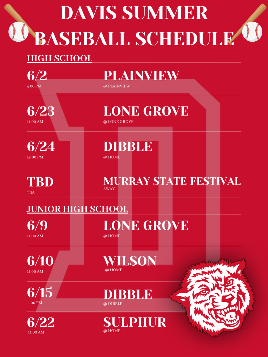 SUMMER BASEBALL SCHEDULE