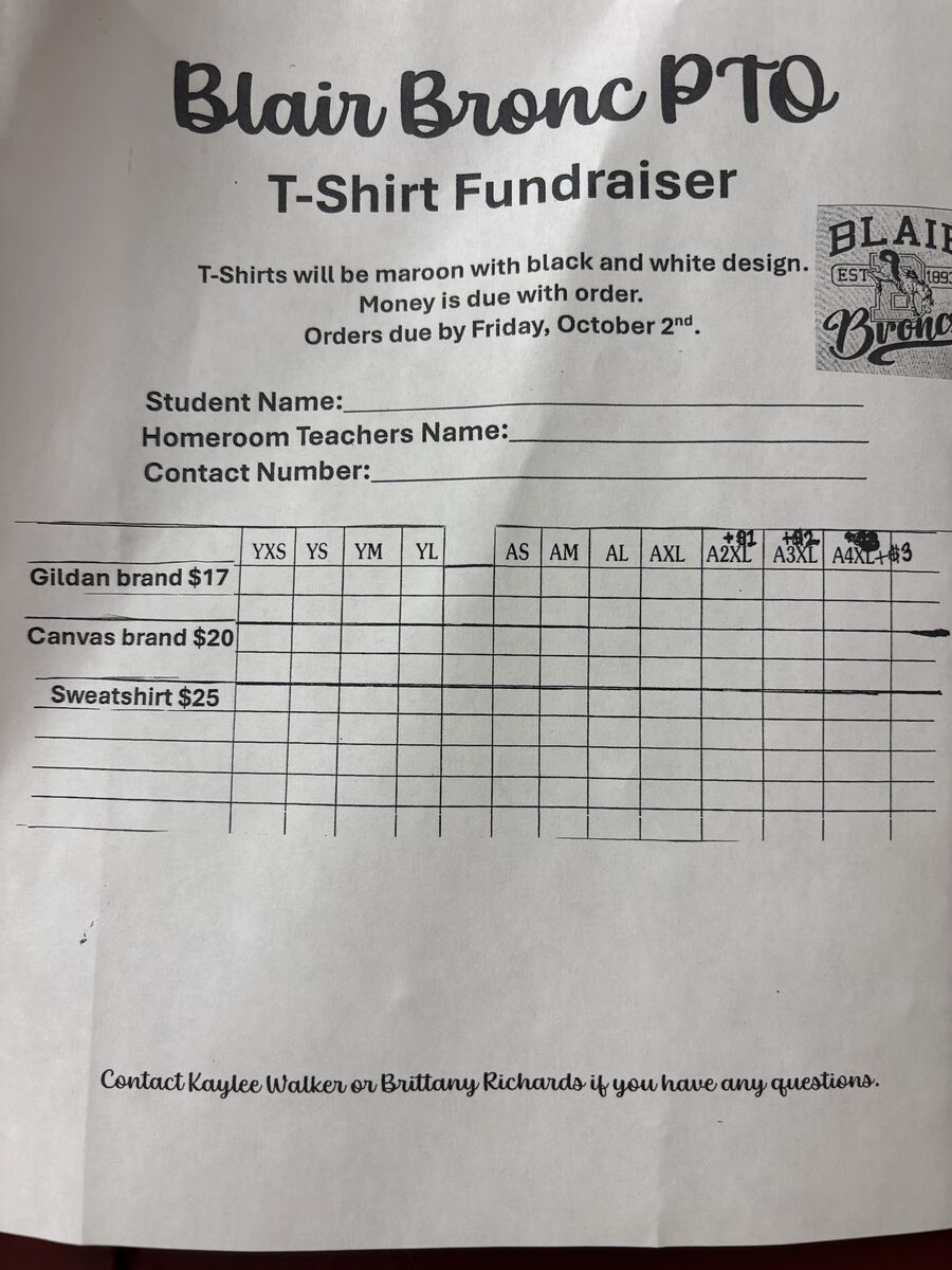 PTO T-Shirt orders due 10/5/26