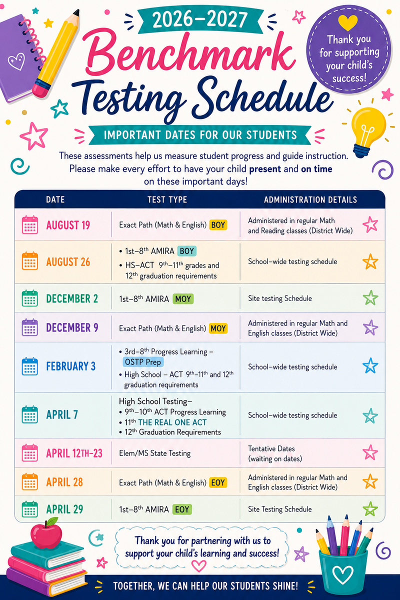 Colcord schools 2026-27 testing schedule 