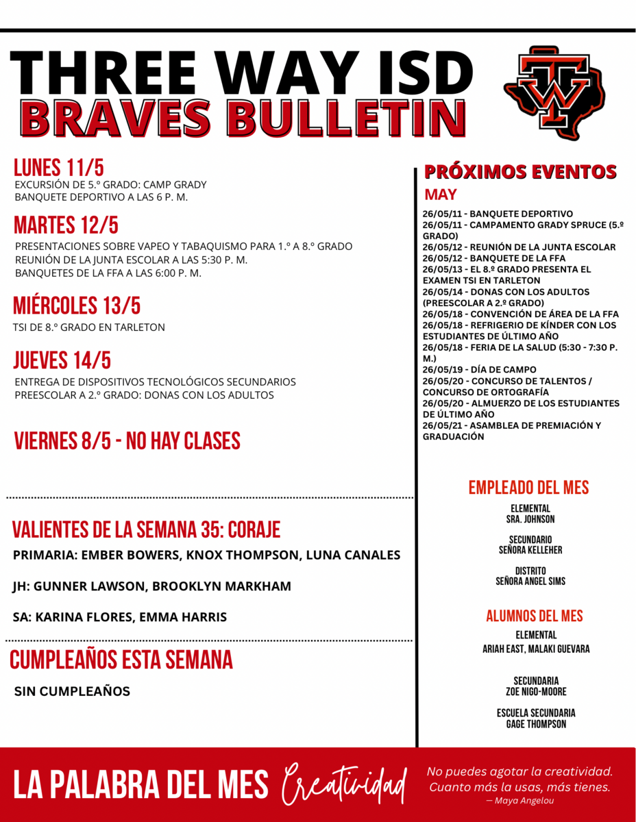 Braves Bulletin Week of May 11th