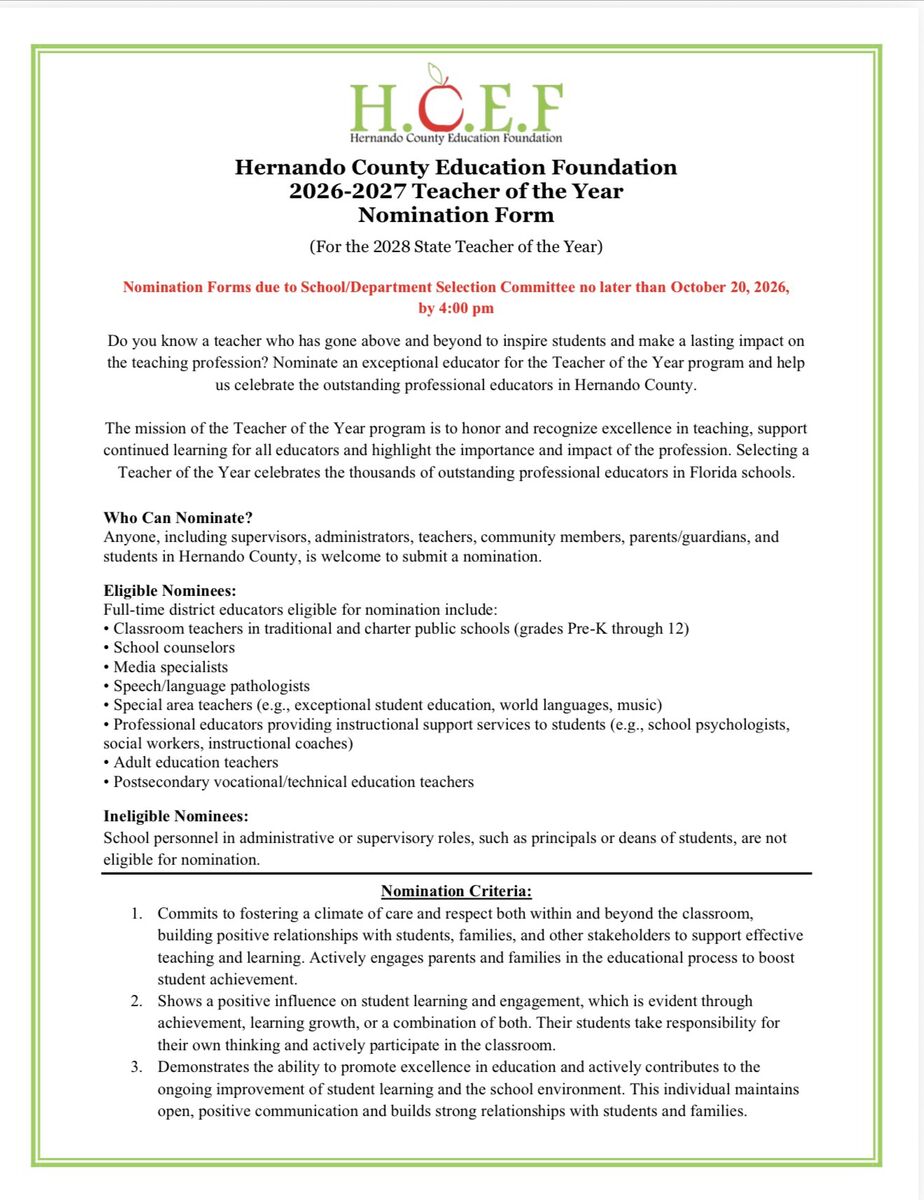 Teacher of the Year Nominations