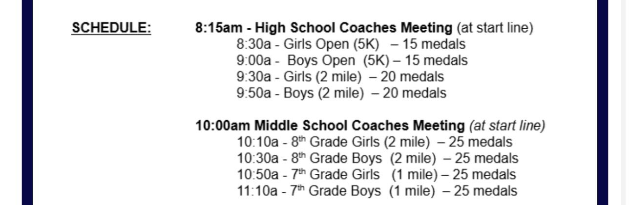 HS/MS Cross Country Time Change 