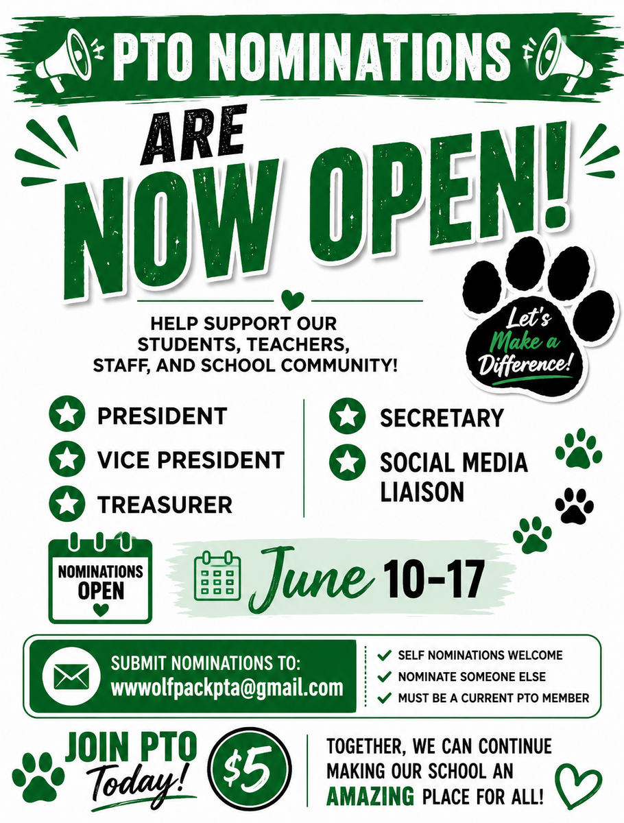 📣 WW PTO CABINET NOMINATIONS ARE NOW OPEN! 📣