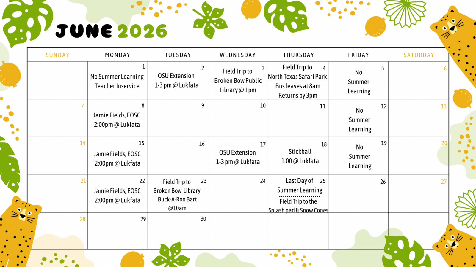 June Calendar & Lunch Menu