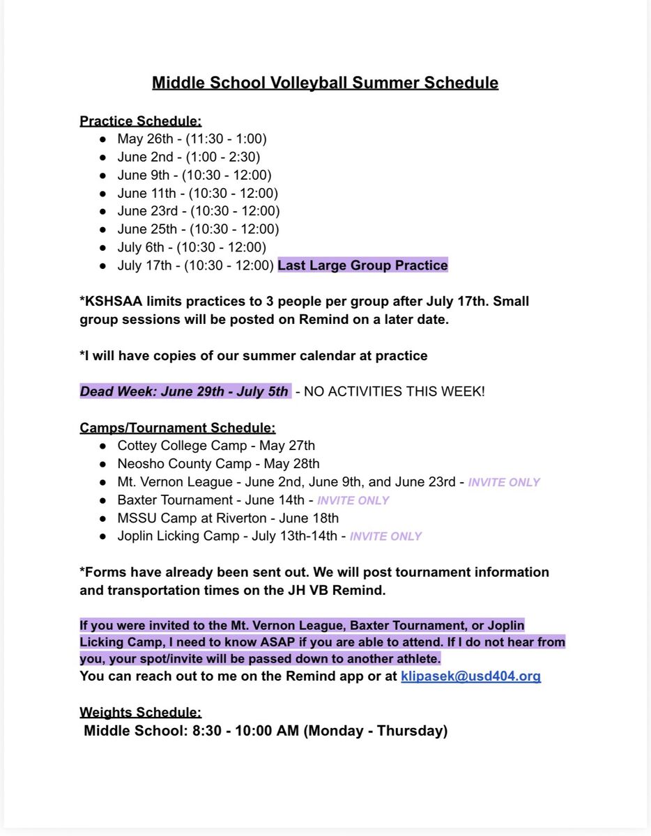 RMS Summer Volleyball not for incoming Freshmen