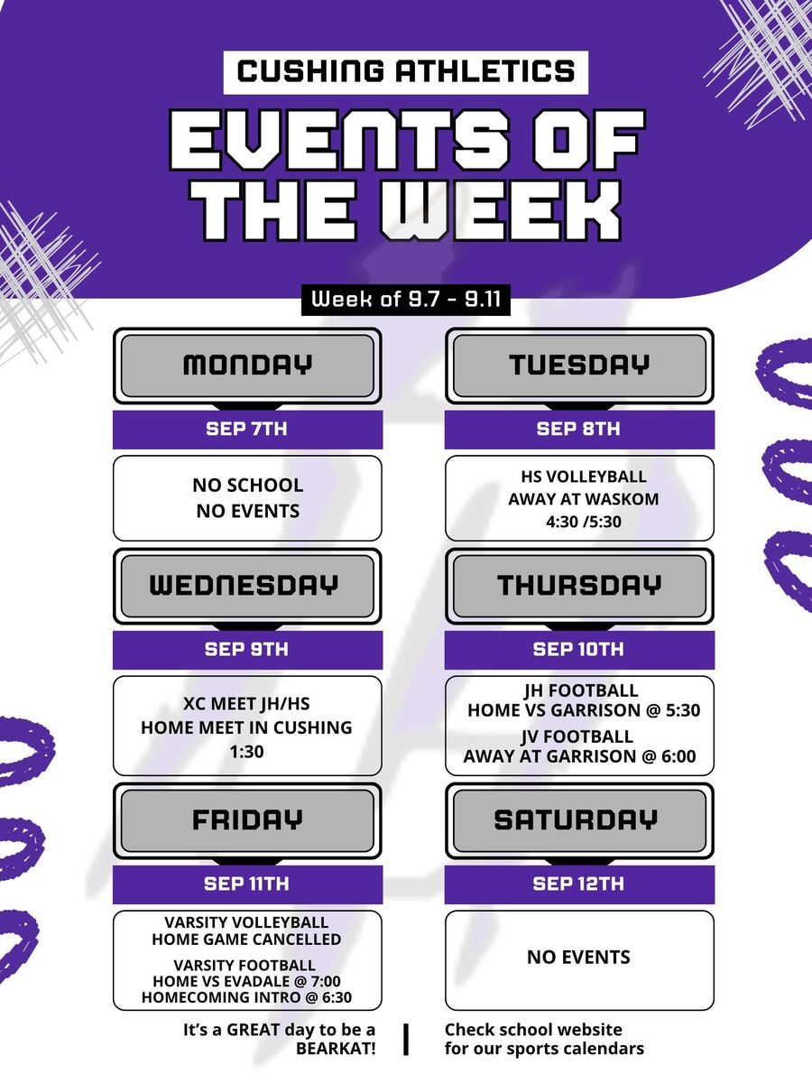 EVENTS OF THE WEEK 9.7 - 9.11 