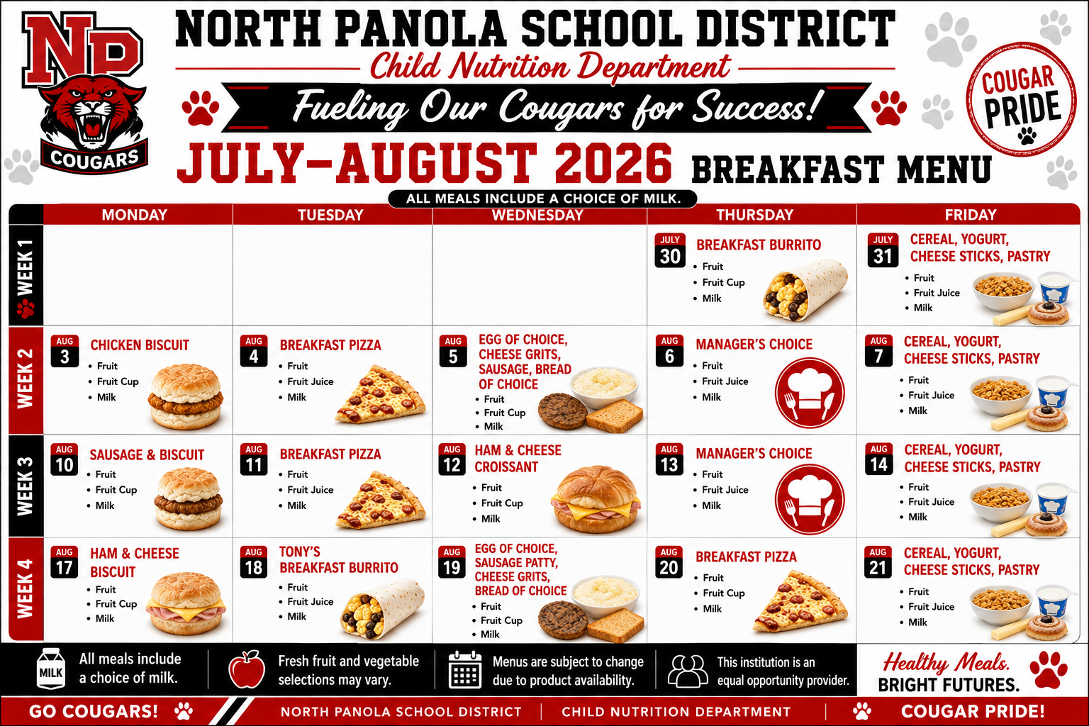 August Breakfast and Lunch Menus