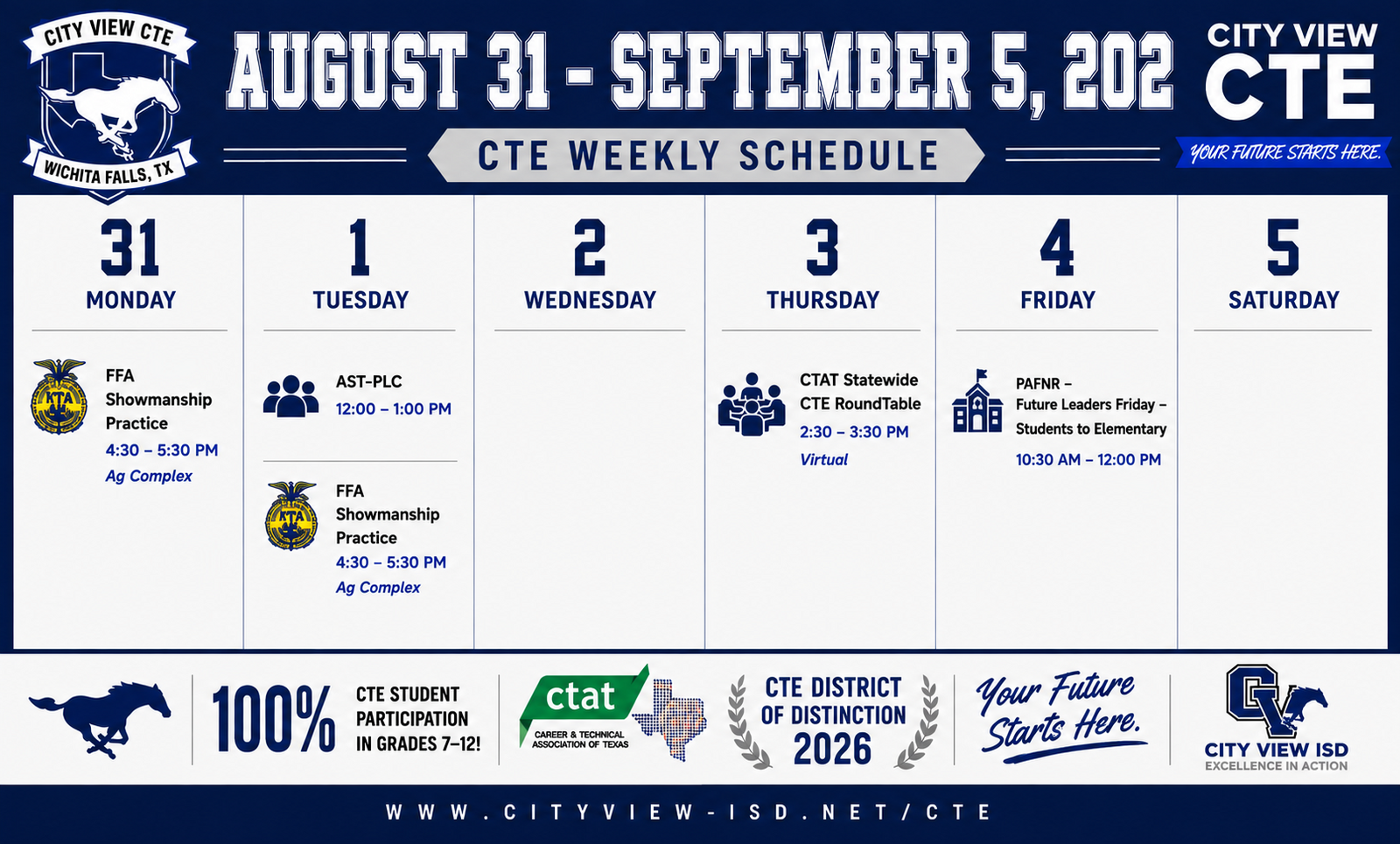 CTE Week at a Glance: Aug. 31 - Sept. 5