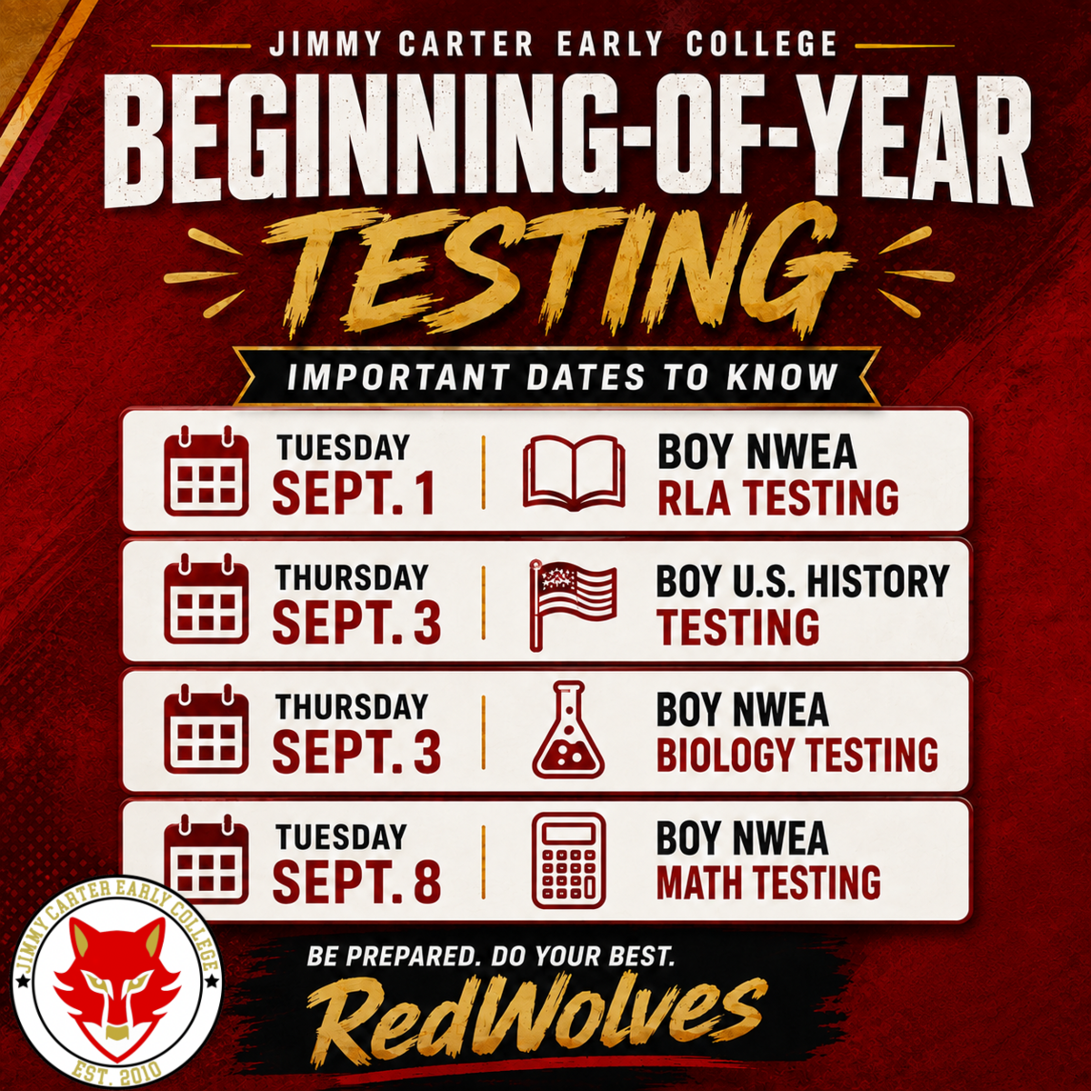 Beginning-of-Year Testing is coming up!