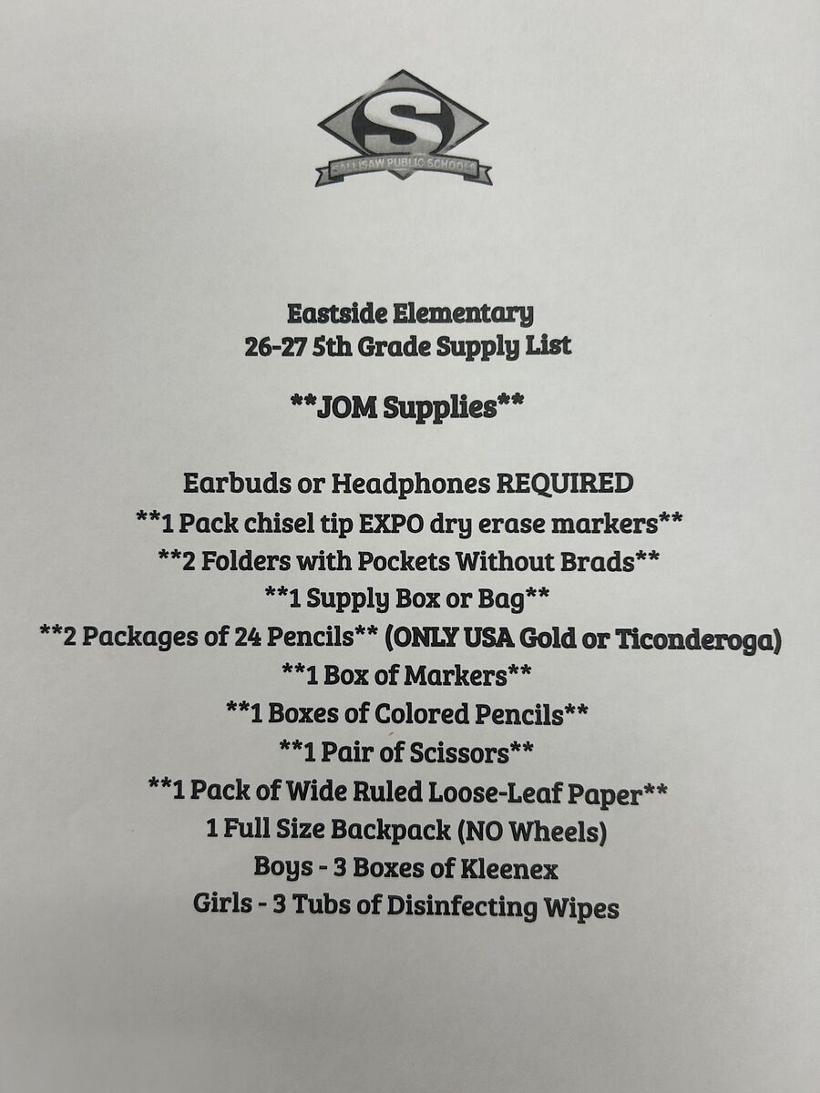 📚2026-2027 Eastside School Supply Lists 📚