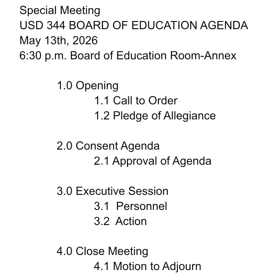 Special Board Meeting 