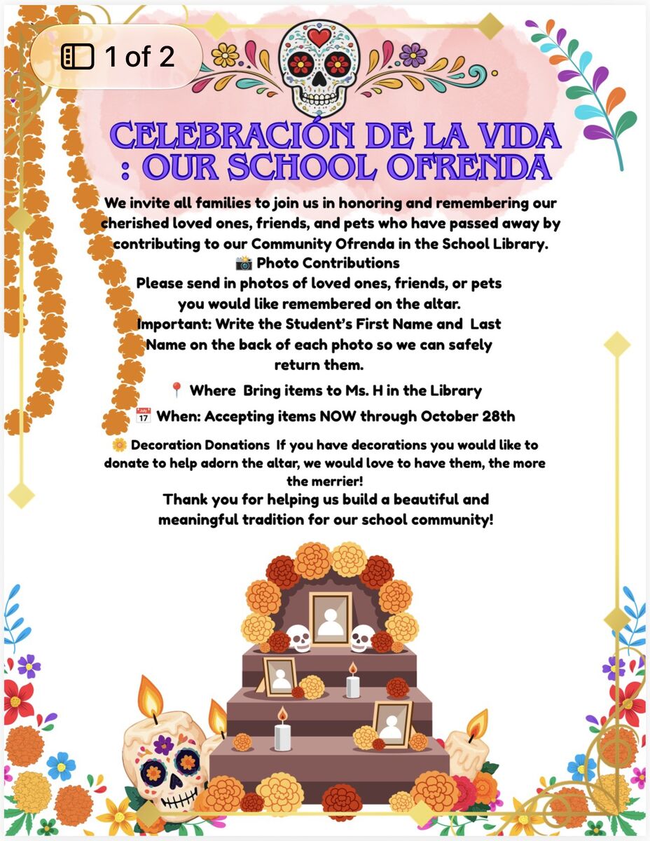 REMINDER: Community Ofrenda Photos DUE TODAY
