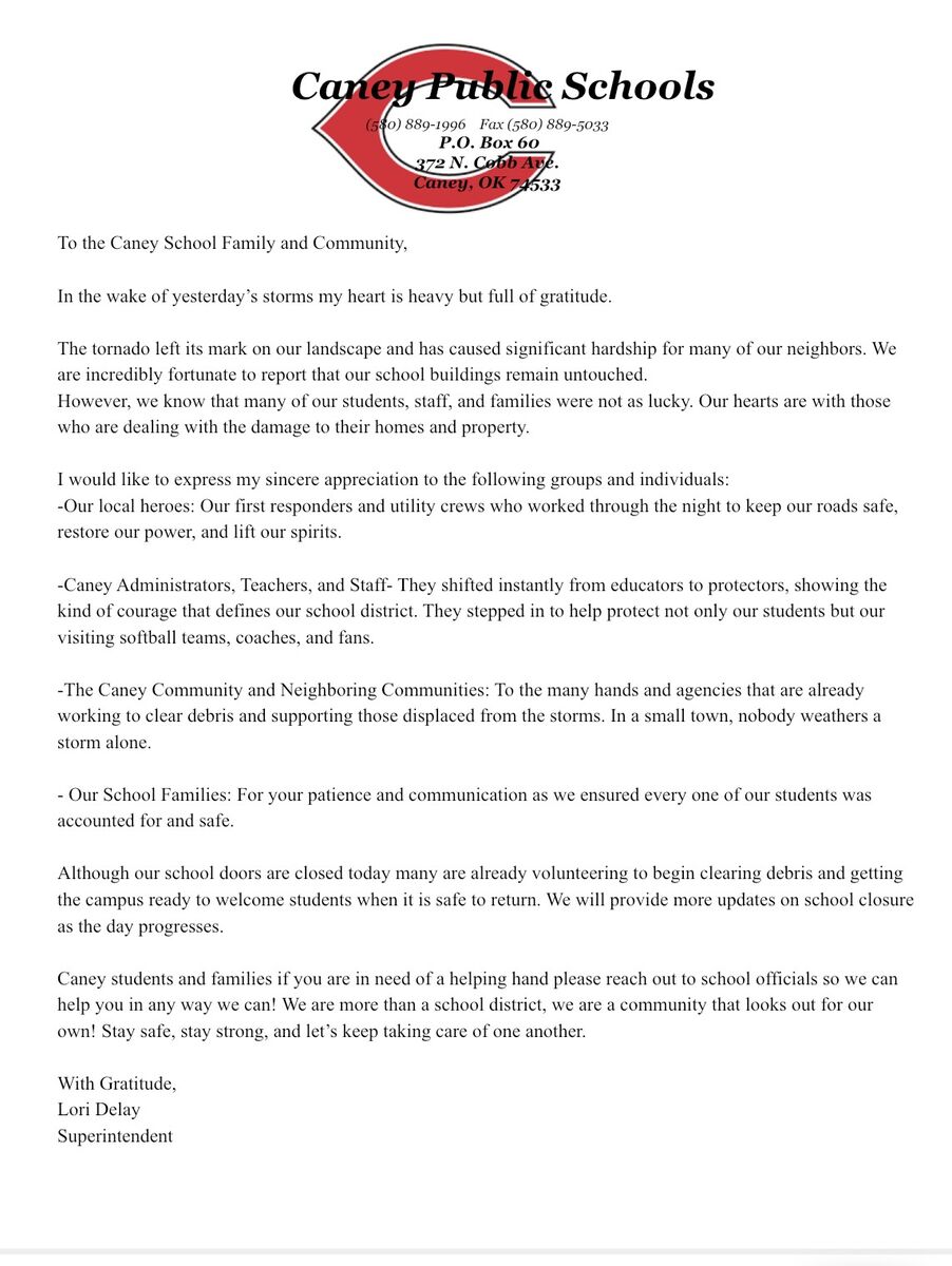 Letter from Superintendent Delay  