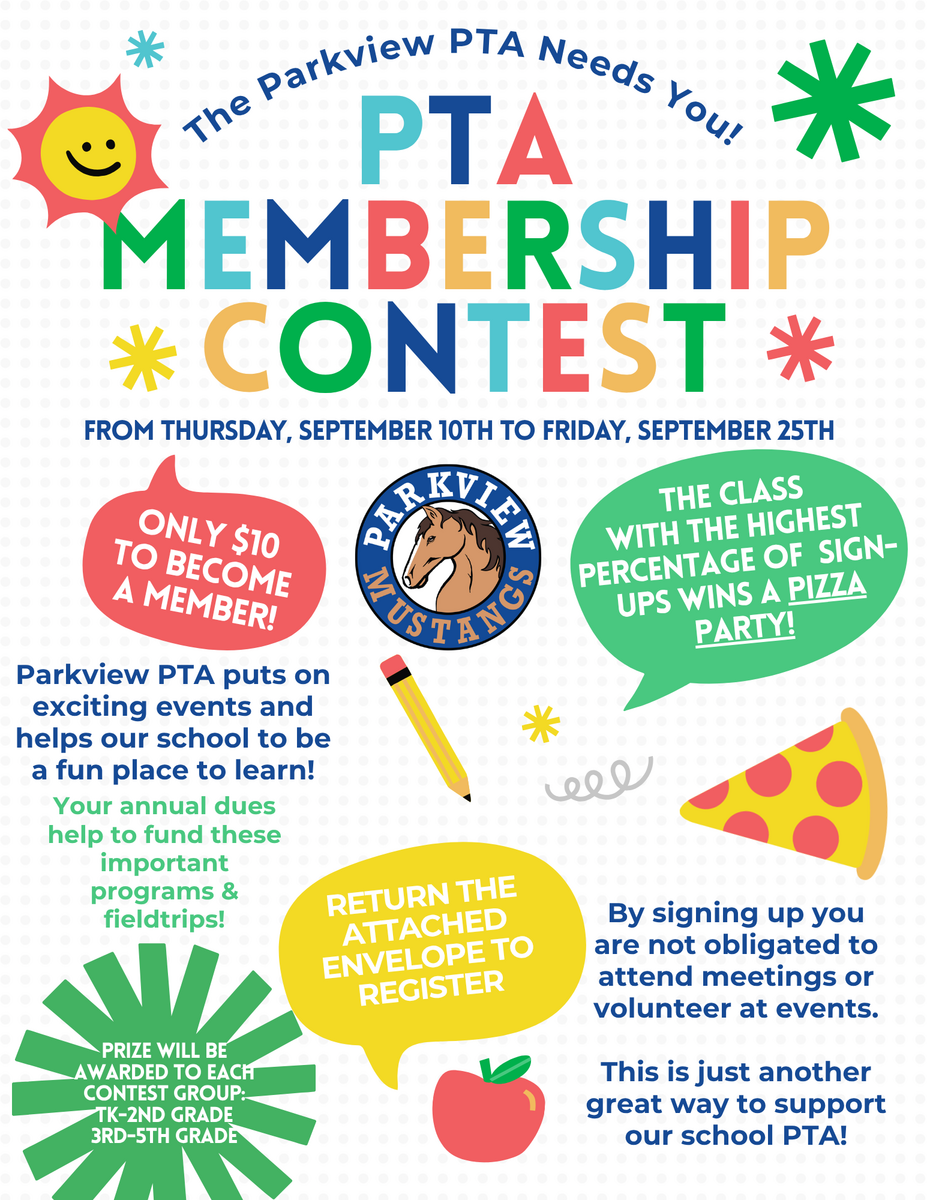Parkview PTA Membership Contest: Help Your Child’s Class Win a Pizza Party! 🍕