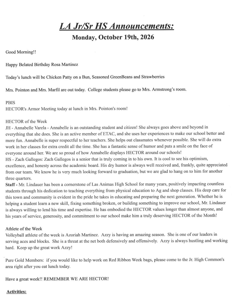10/19 JH/HS Announcements: 