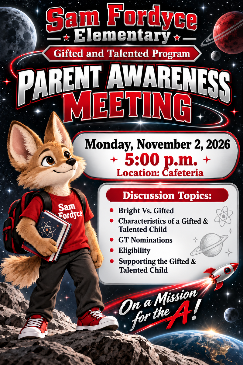 🚀 Reminder, Sam Fordyce families!