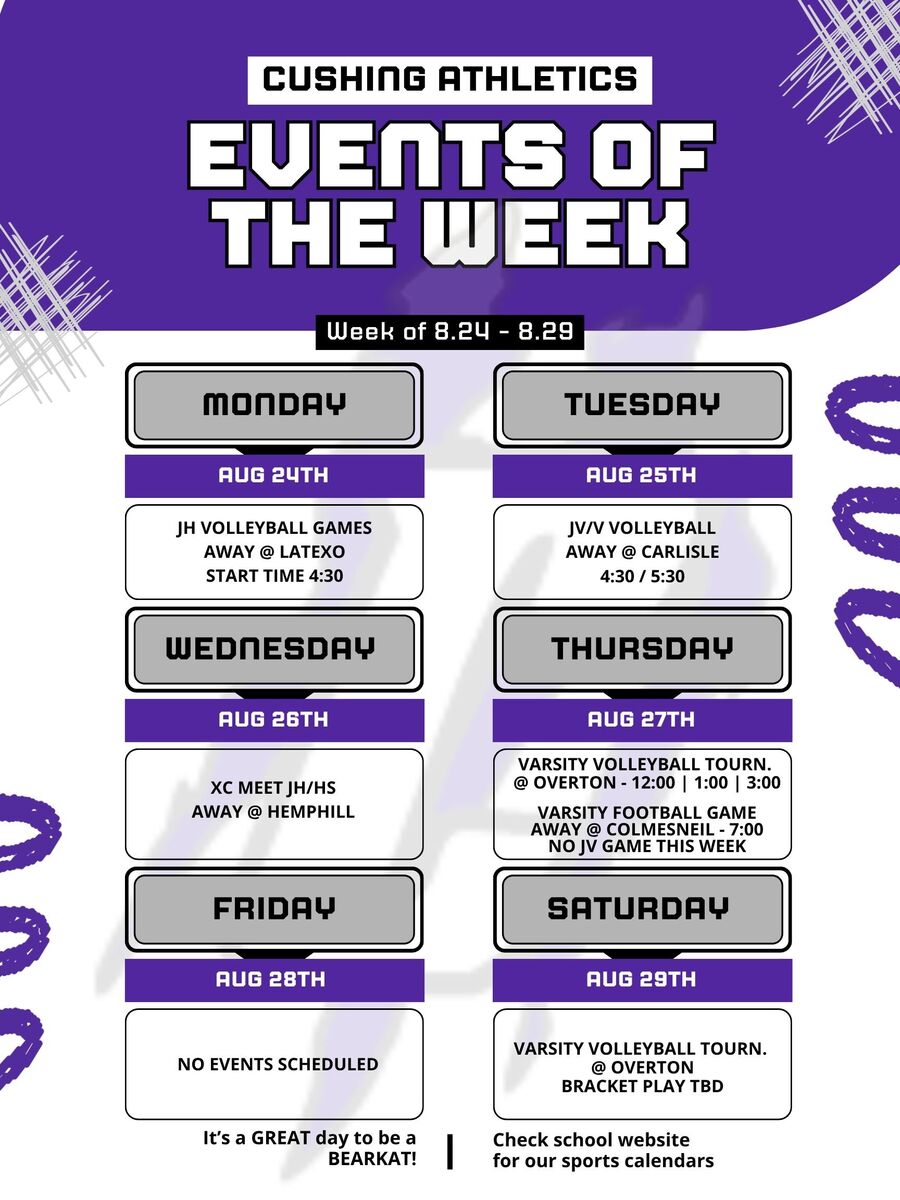 EVENTS OF THE WEEK — 8/24 - 8/29