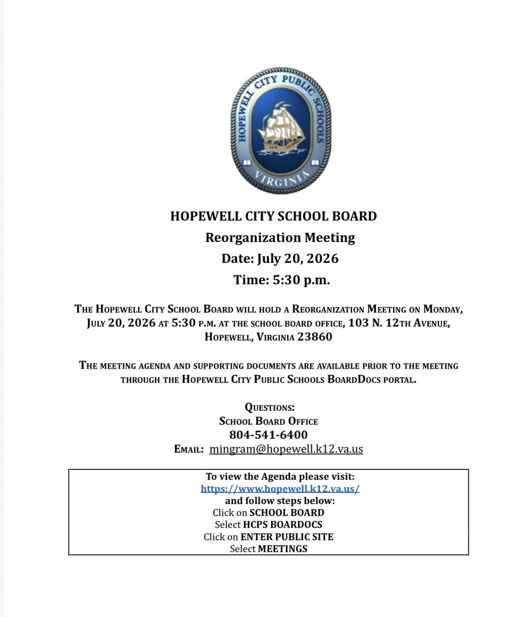 Hopewell City School Board Reorganization Meeting Notice 