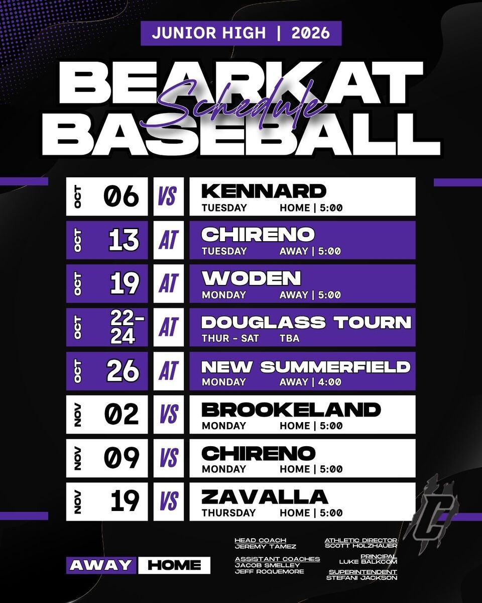 Junior High Softball & Baseball Schedules 2026