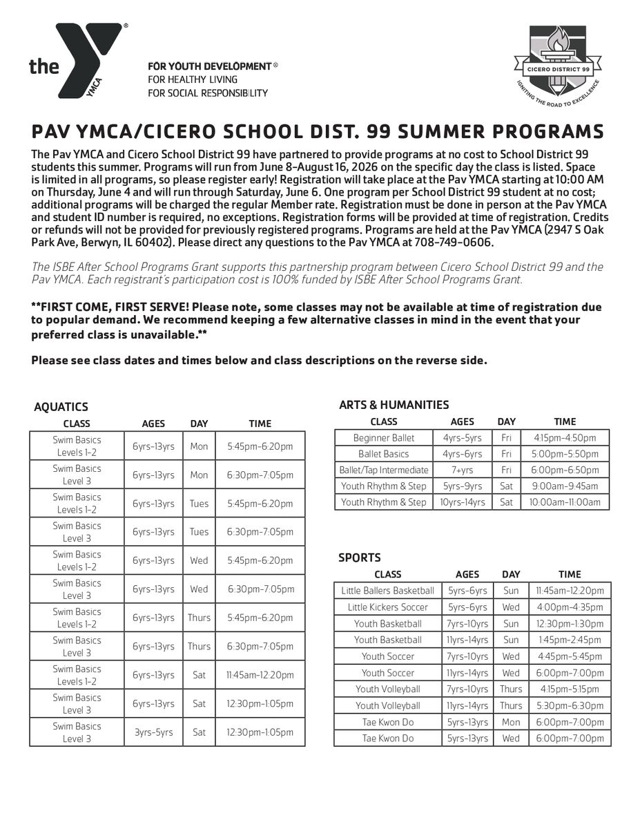 🏖️ IT'S TIME TO PLAY AT THE YMCA! FREE SUMMER PROGRAMS FOR D99 STUDENTS! 🏐