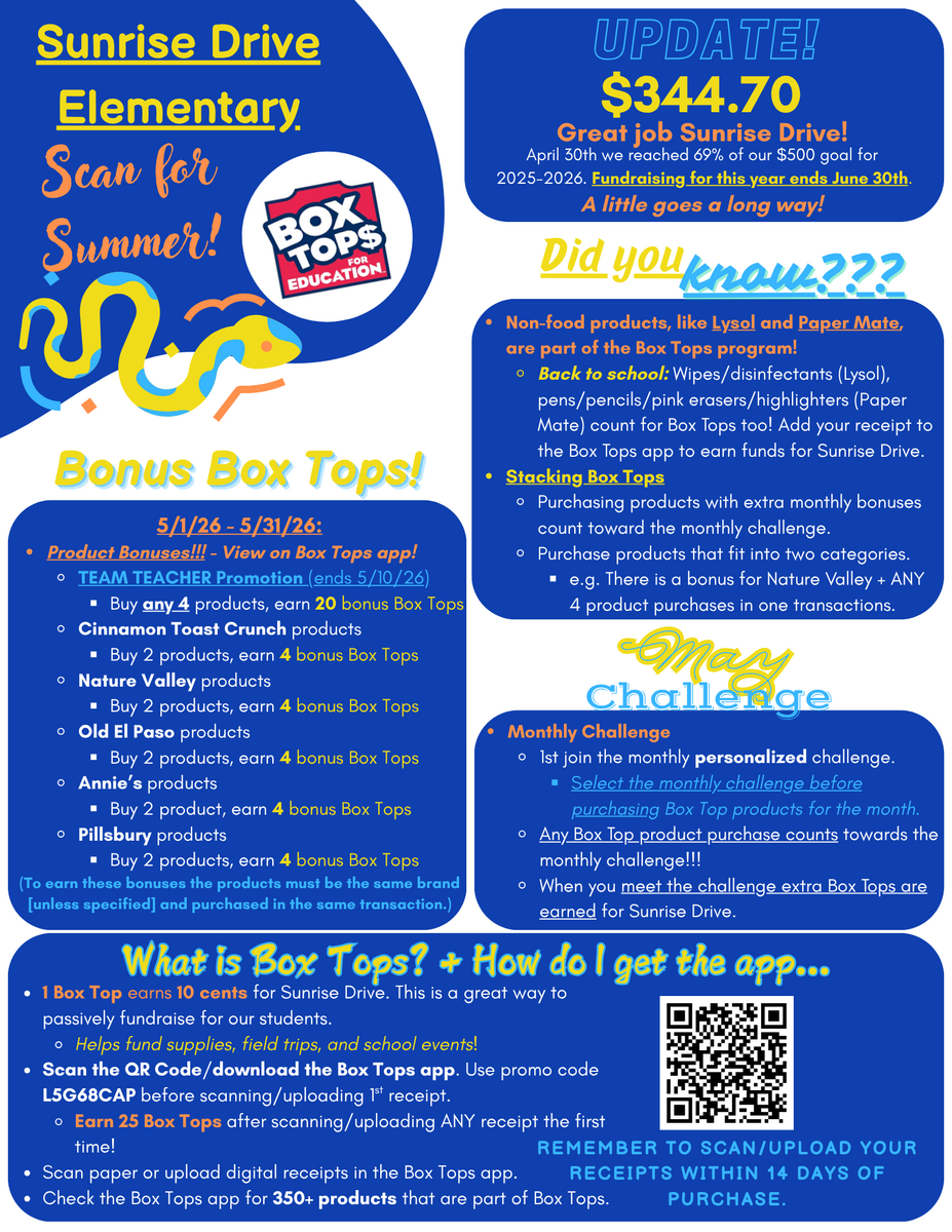 Support Sunrise Drive: May Box Tops Update and Bonus Opportunities!