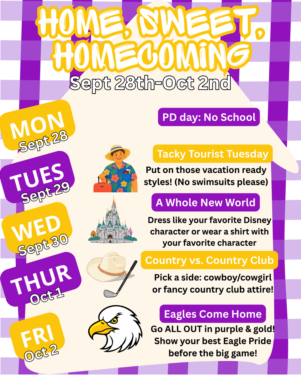 💜Spirit Week Dress Up Days Sept 29-Oct 2💛