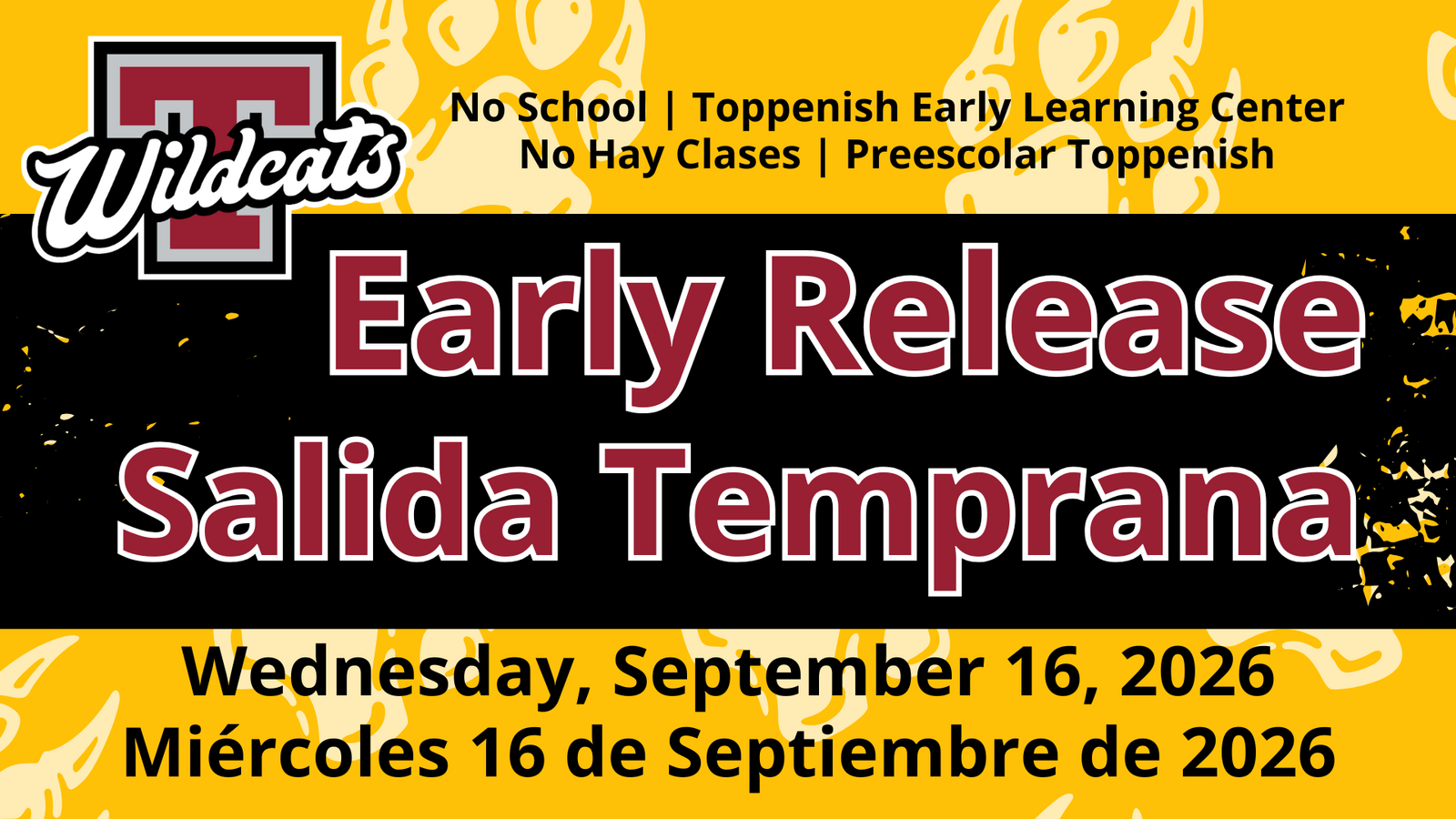 Reminder | Tomorrow, September 16, is an early release day -- No school for ELC students! 