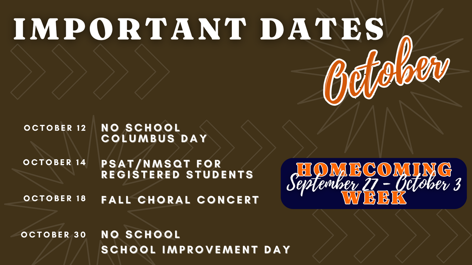 Mark your calendar for some important dates in October