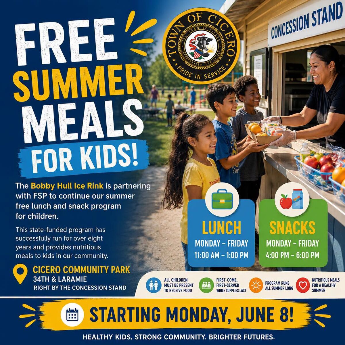 🌞 DID YOU KNOW? FREE MEALS ALL SUMMER LONG AT THE BOBBY HULL ICE RINK! 🌞