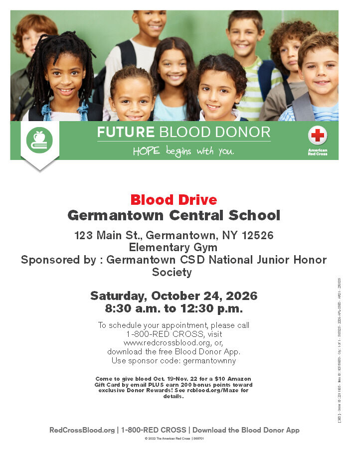 Upcoming Blood Drive at Germantown Central School – Saturday, Oct. 24
