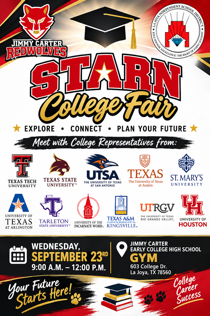 🎓🐺 STARN COLLEGE FAIR IS COMING TO JIMMY CARTER ECHS! 🐺🎓
