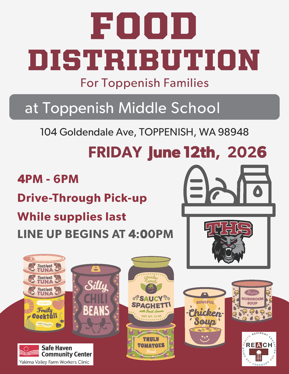 Food Distribution for Toppenish Families - Friday, June 12th from 4-6 PM at TMS! 