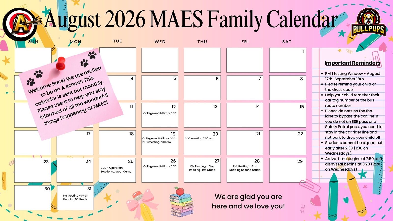 August 2026 MAES Family Calendar is here!