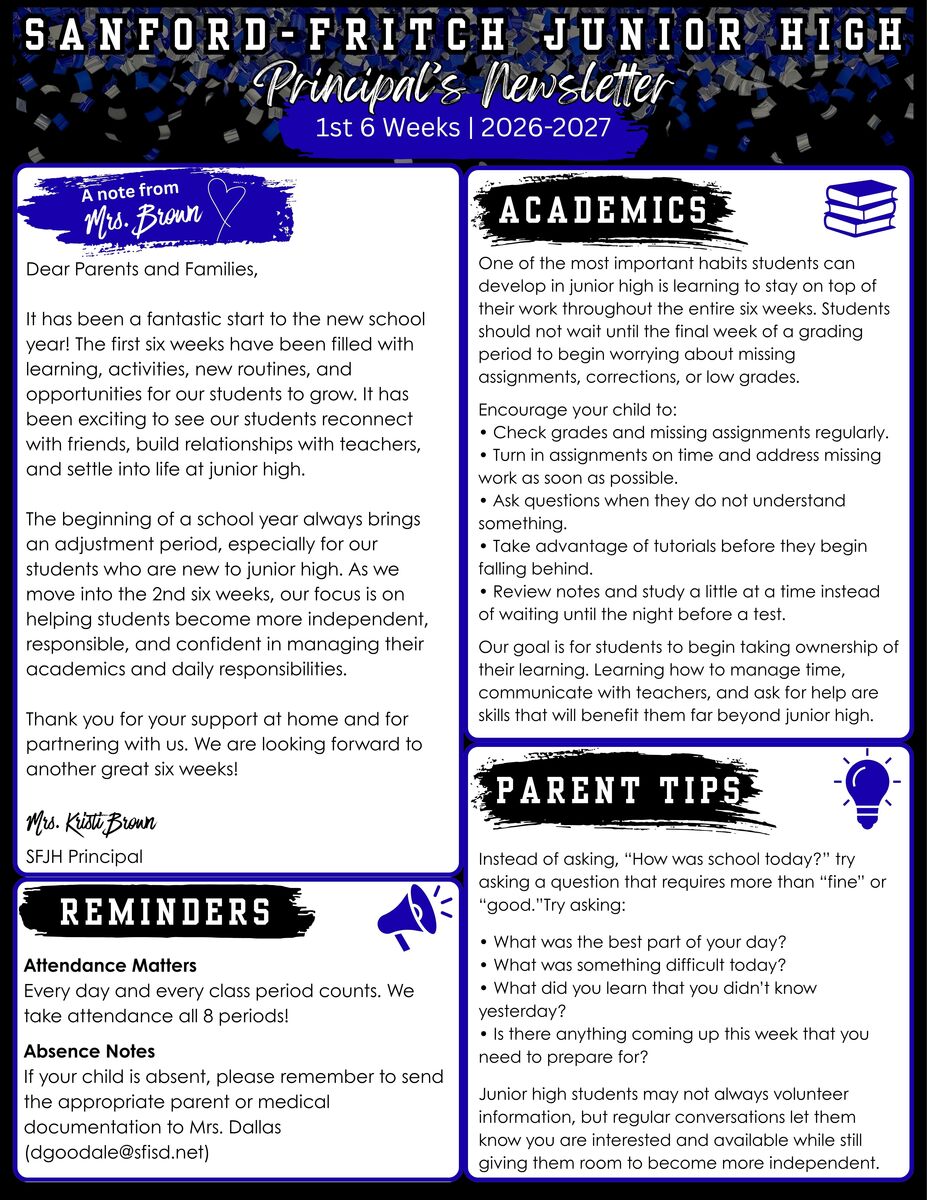 1st Six Weeks Principal Newsletter