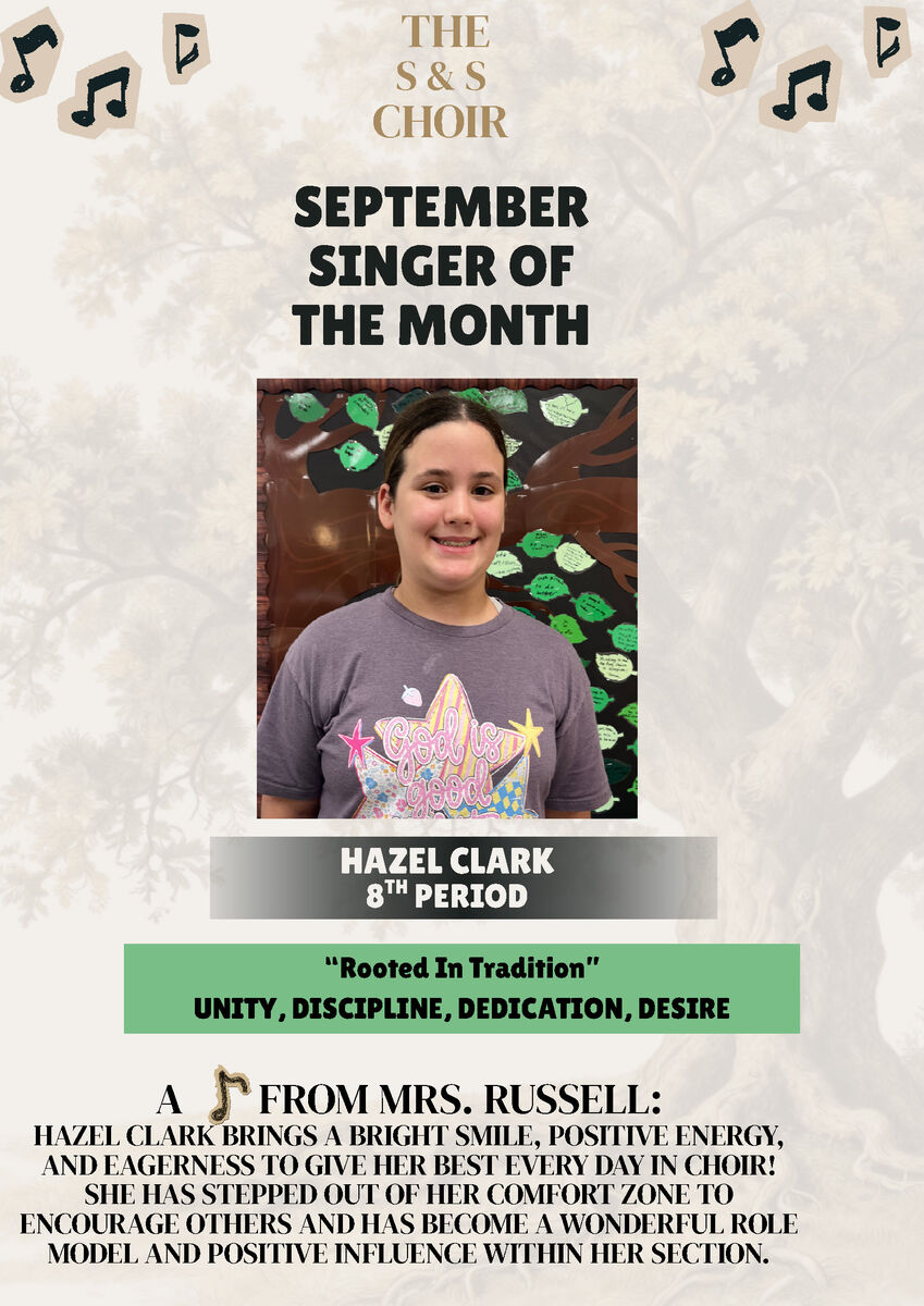 MS Choir Students of the Month (September)