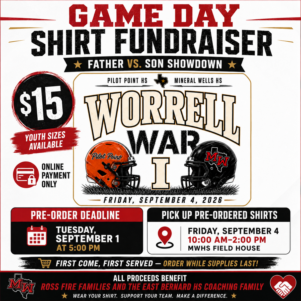 Fundraiser Football Shirt Sale Supporting Ross Fire Victims & East Bernard Family $15