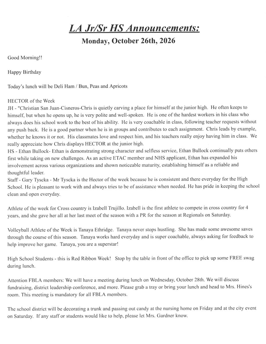 JH/HS Announcements
