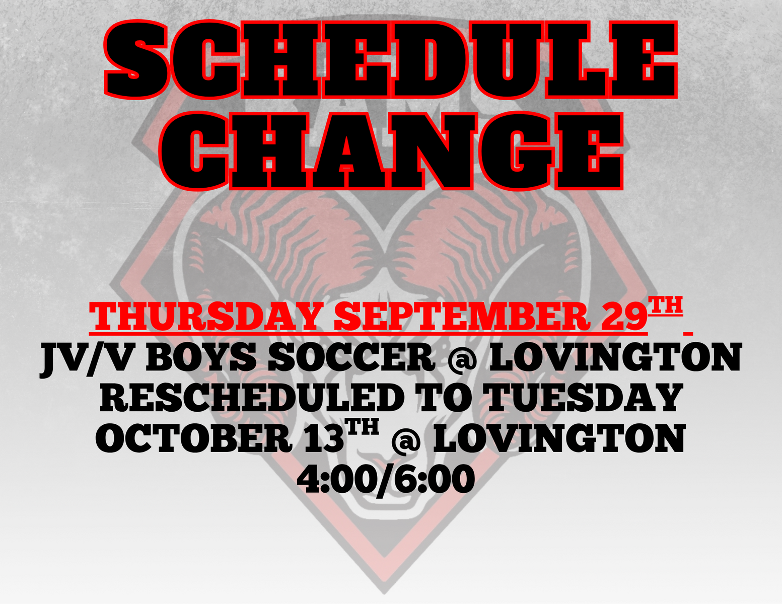 Boys Soccer Schedule Change!!