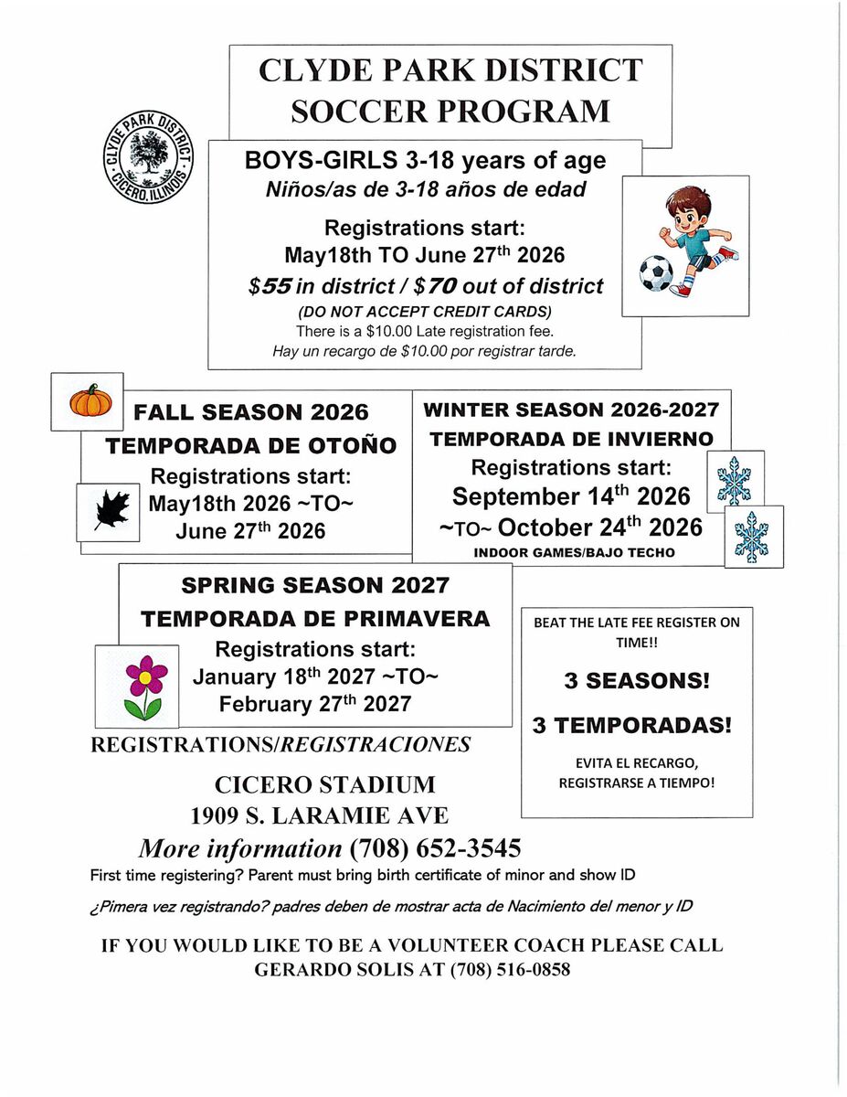 👉 CICERO FAMILIES! GET YOUR KIDS INVOLVED WITH CLYDE PARK DISTRICT! 🌟