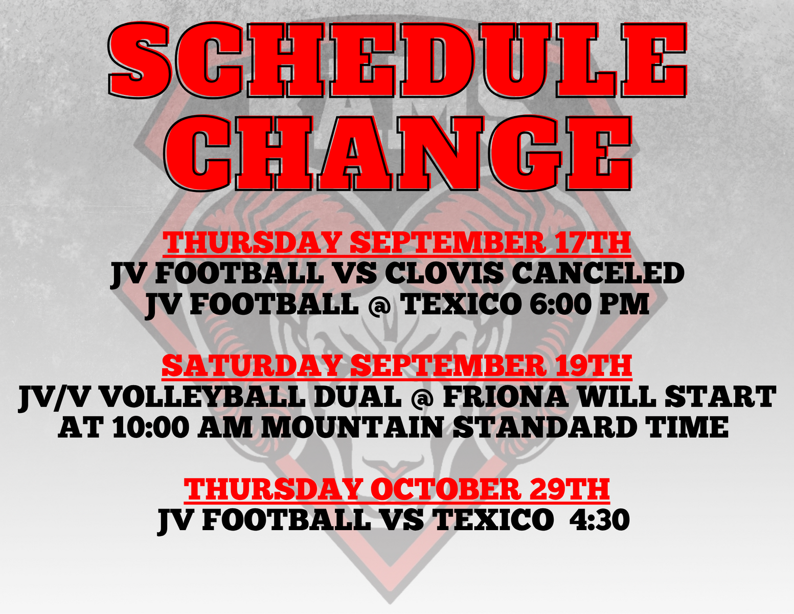 Ram Athletic Schedule Changes! 