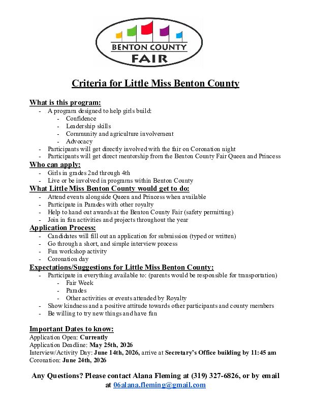 *NEW* Youth Program for Benton County Little Miss Benton County