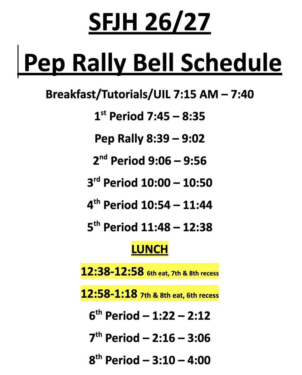 Pep Rally Bell Schedule Tomorrow