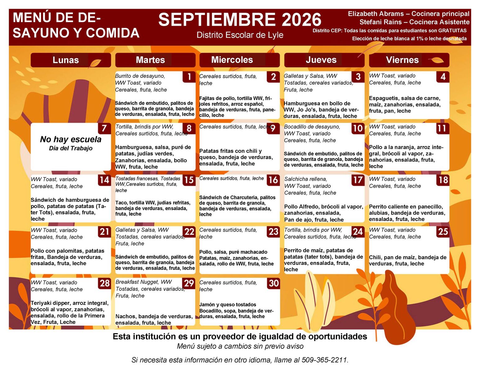 September Meal Menus