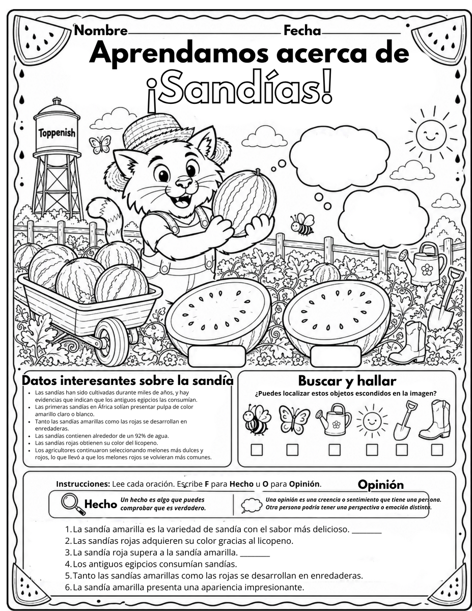 Earlier this week, students tasted yellow watermelon.... Now, here's an activity sheet to use at home! 