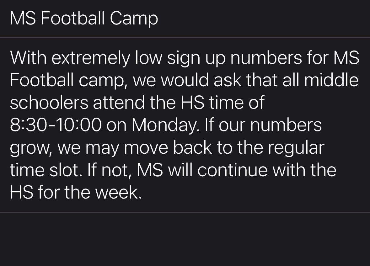MS Football time moved to 8:30 am