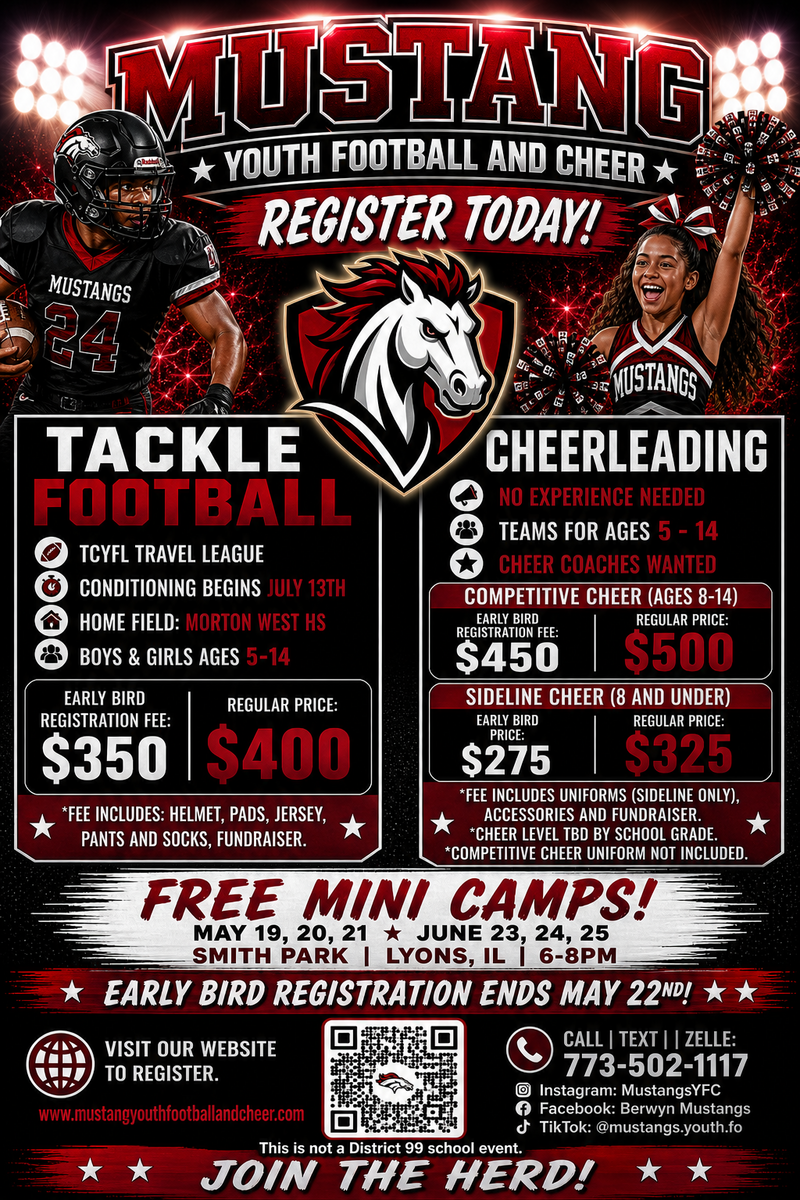 🏈 MUSTANG YOUTH TACKLE FOOTBALL & CHEER IS OFFICIALLY OPEN FOR REGISTRATION 📣