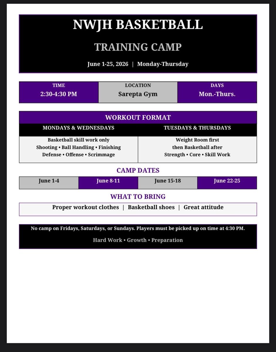 Girls basketball and 8th grade boys basketball summer schedule 